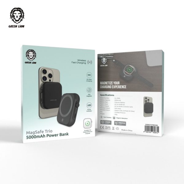 پاوربانک مگ سیف تریو 5000 میلی آمپر گرین Green MagSafe Trio Power Bank 5000mAh PD 20W