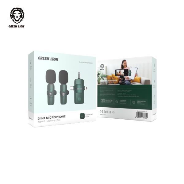 میکروفون بی سیم گرین لاین مدل  Green Lion 3 IN 1 Microphone Type-C/Lightning/Aux