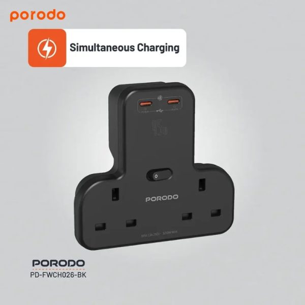 چندراهی دیواری پرودو مدل  Porodo Multi-Port Wall Socket