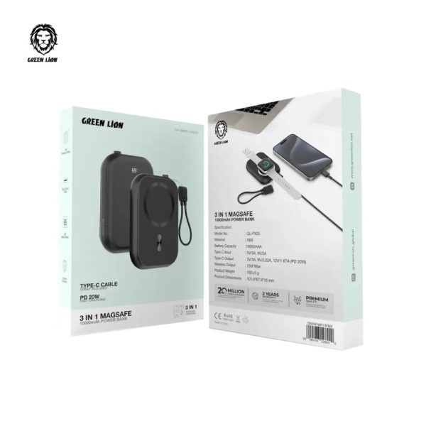 پاوربانک 10k مگسیف گرین لاین مدل Green Lion 3 in 1 MagSafe